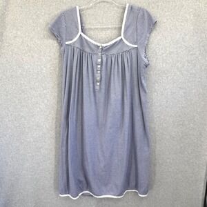 Eileen‎ West Striped Cotton Knit Nightgown Blue White Sleep Dress Womens L